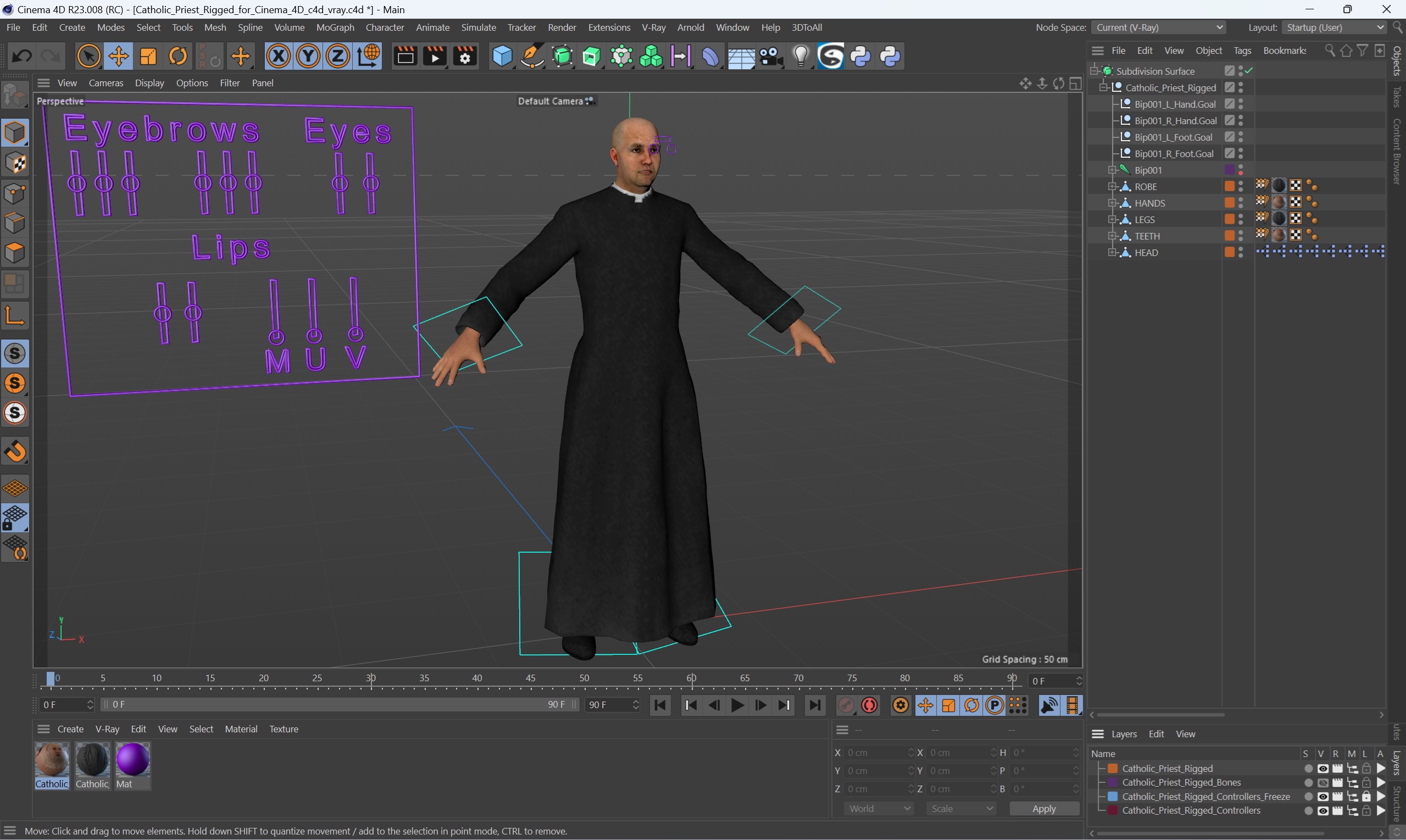 3D Catholic Priest Rigged for Cinema 4D