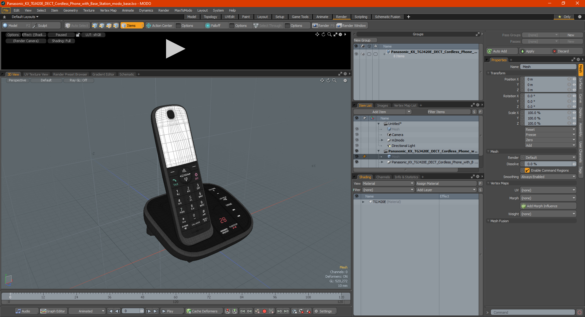 3D Panasonic KX TGJ420E DECT Cordless Phone with Base Station model