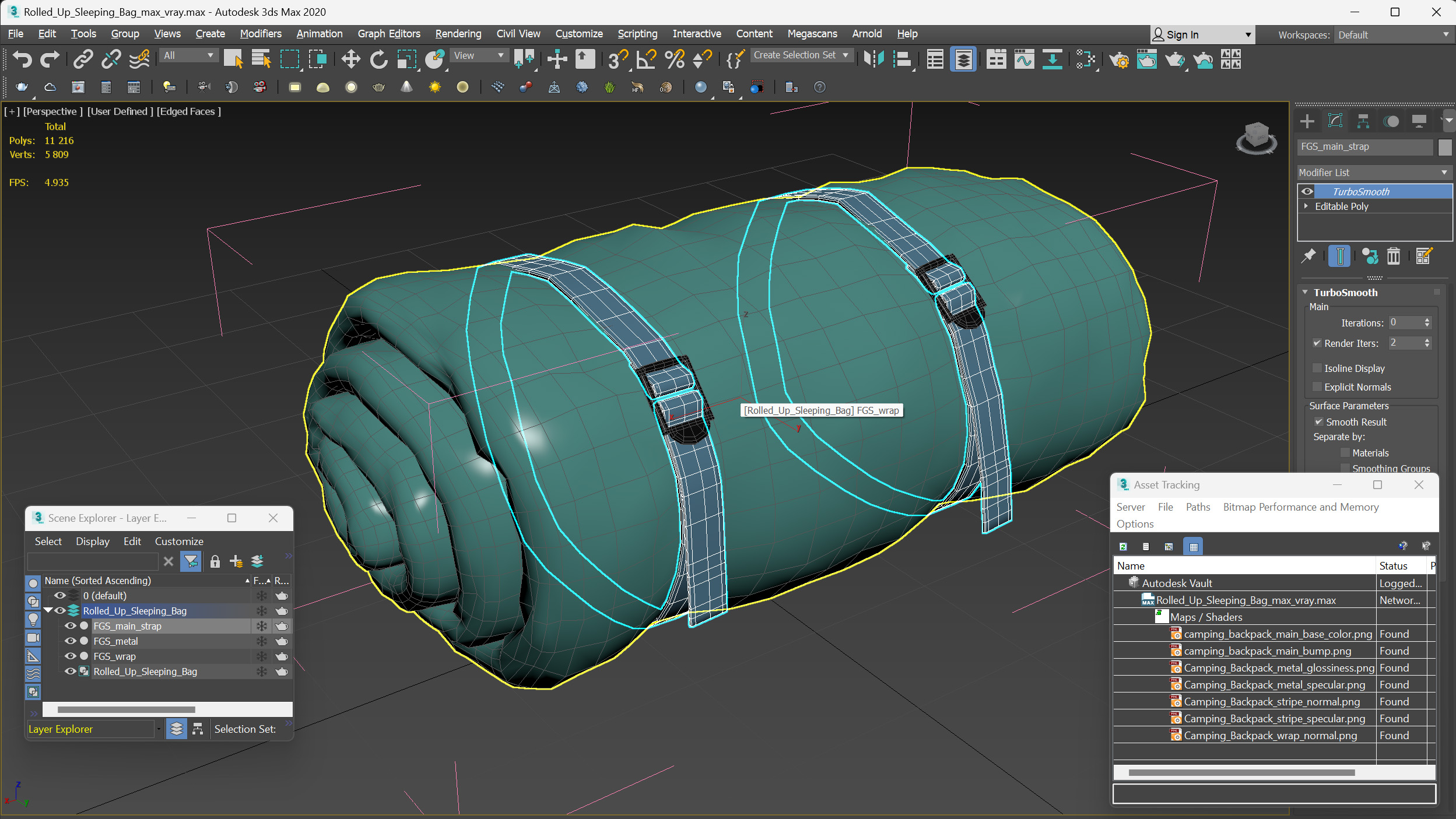 Rolled Up Sleeping Bag 3D