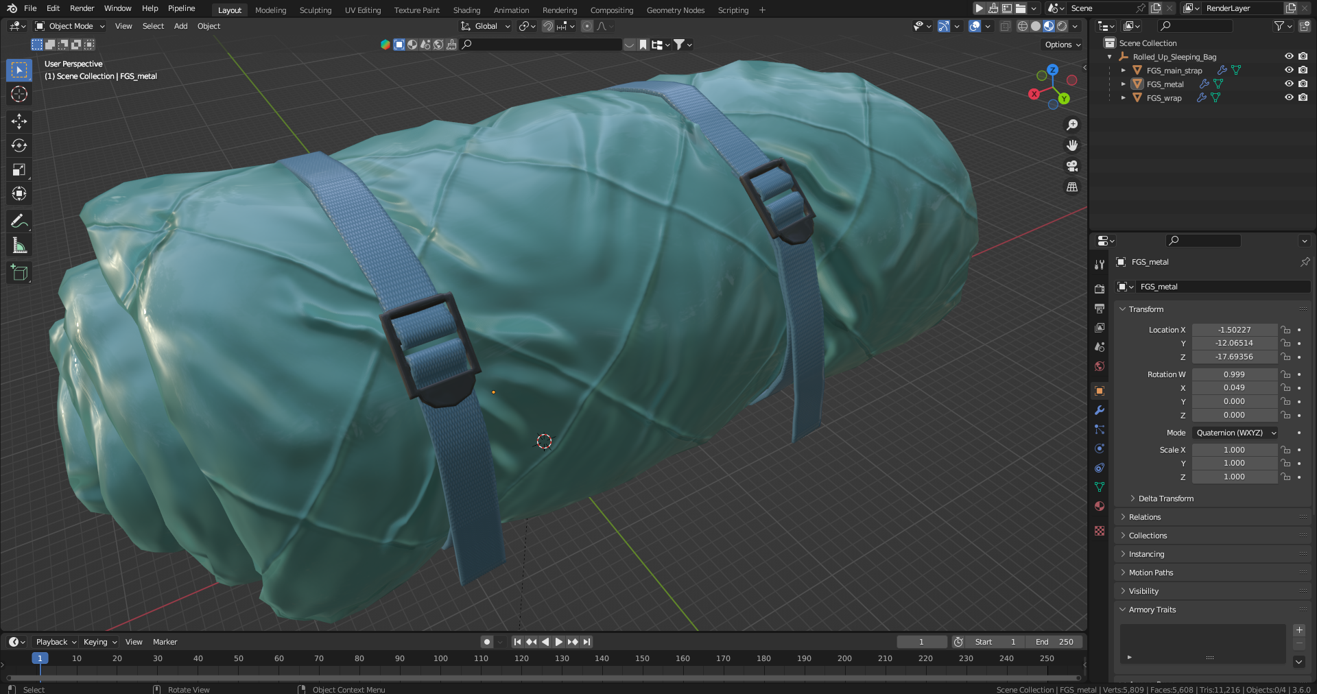Rolled Up Sleeping Bag 3D