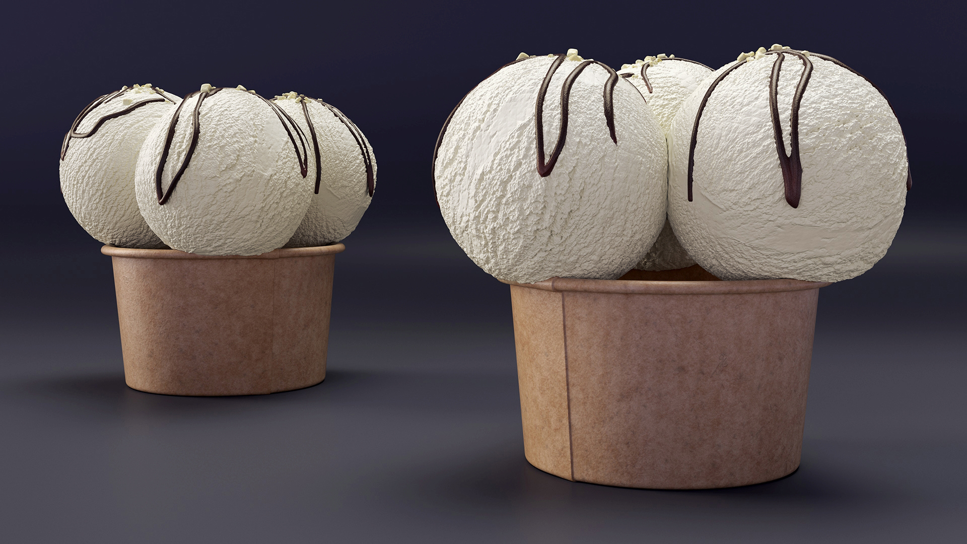 3D model Ice Cream Vanilla Balls with Nuts in Cardboard Cup