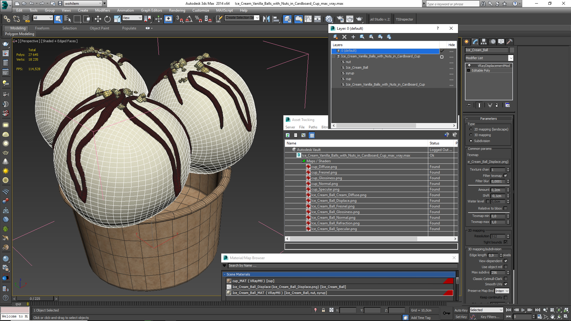 3D model Ice Cream Vanilla Balls with Nuts in Cardboard Cup