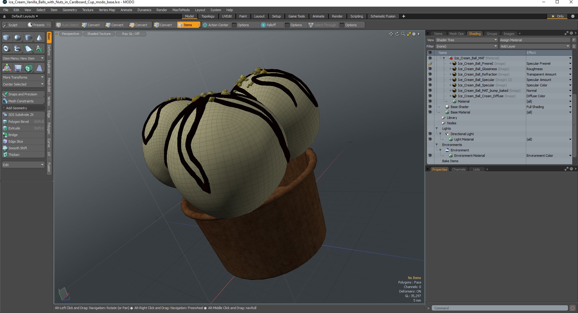 3D model Ice Cream Vanilla Balls with Nuts in Cardboard Cup