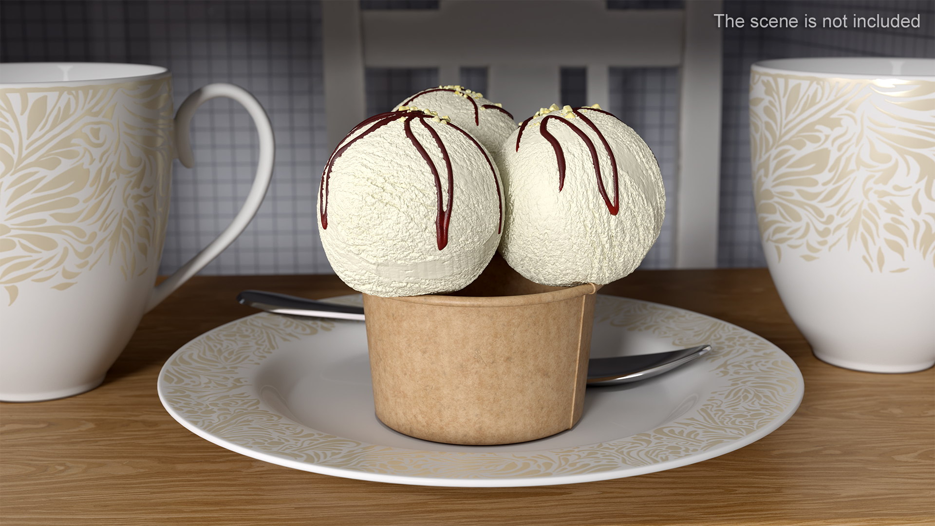 3D model Ice Cream Vanilla Balls with Nuts in Cardboard Cup