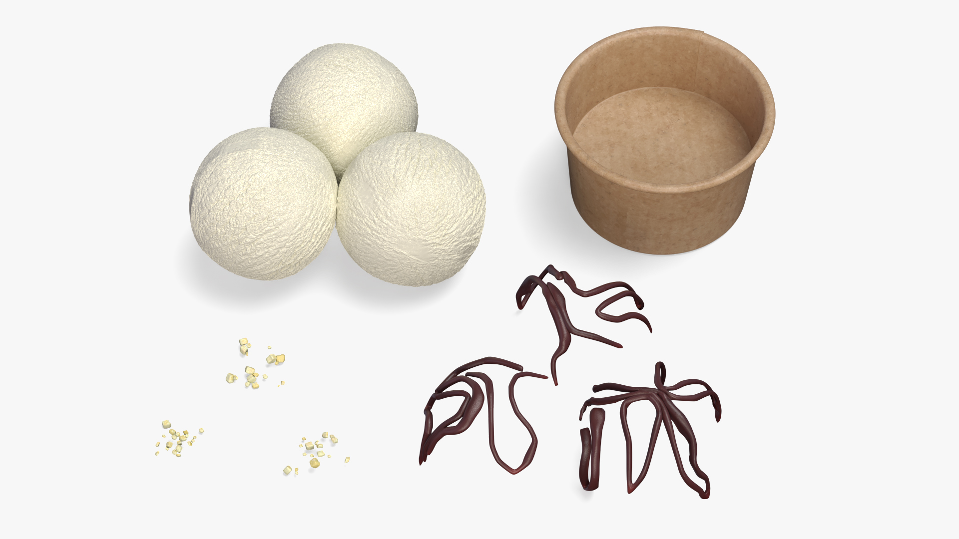 3D model Ice Cream Vanilla Balls with Nuts in Cardboard Cup