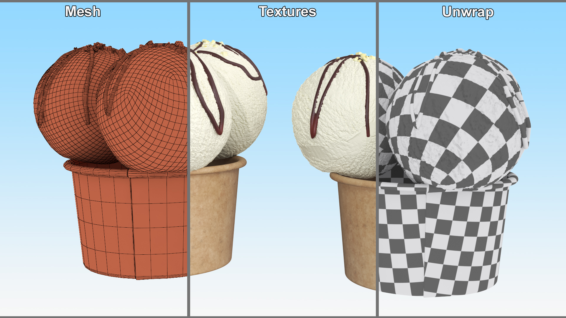 3D model Ice Cream Vanilla Balls with Nuts in Cardboard Cup