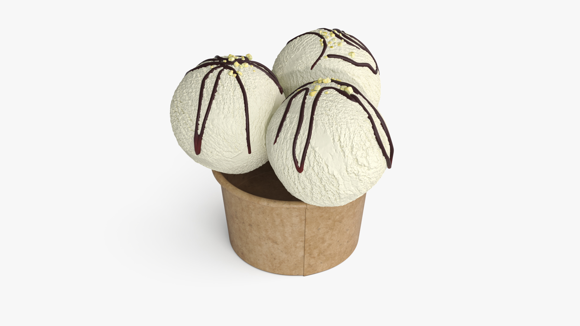 3D model Ice Cream Vanilla Balls with Nuts in Cardboard Cup