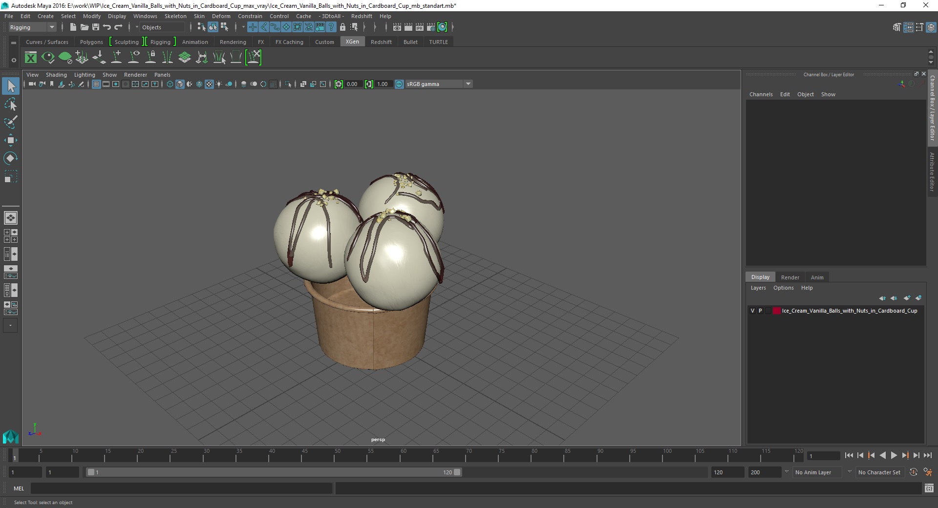 3D model Ice Cream Vanilla Balls with Nuts in Cardboard Cup
