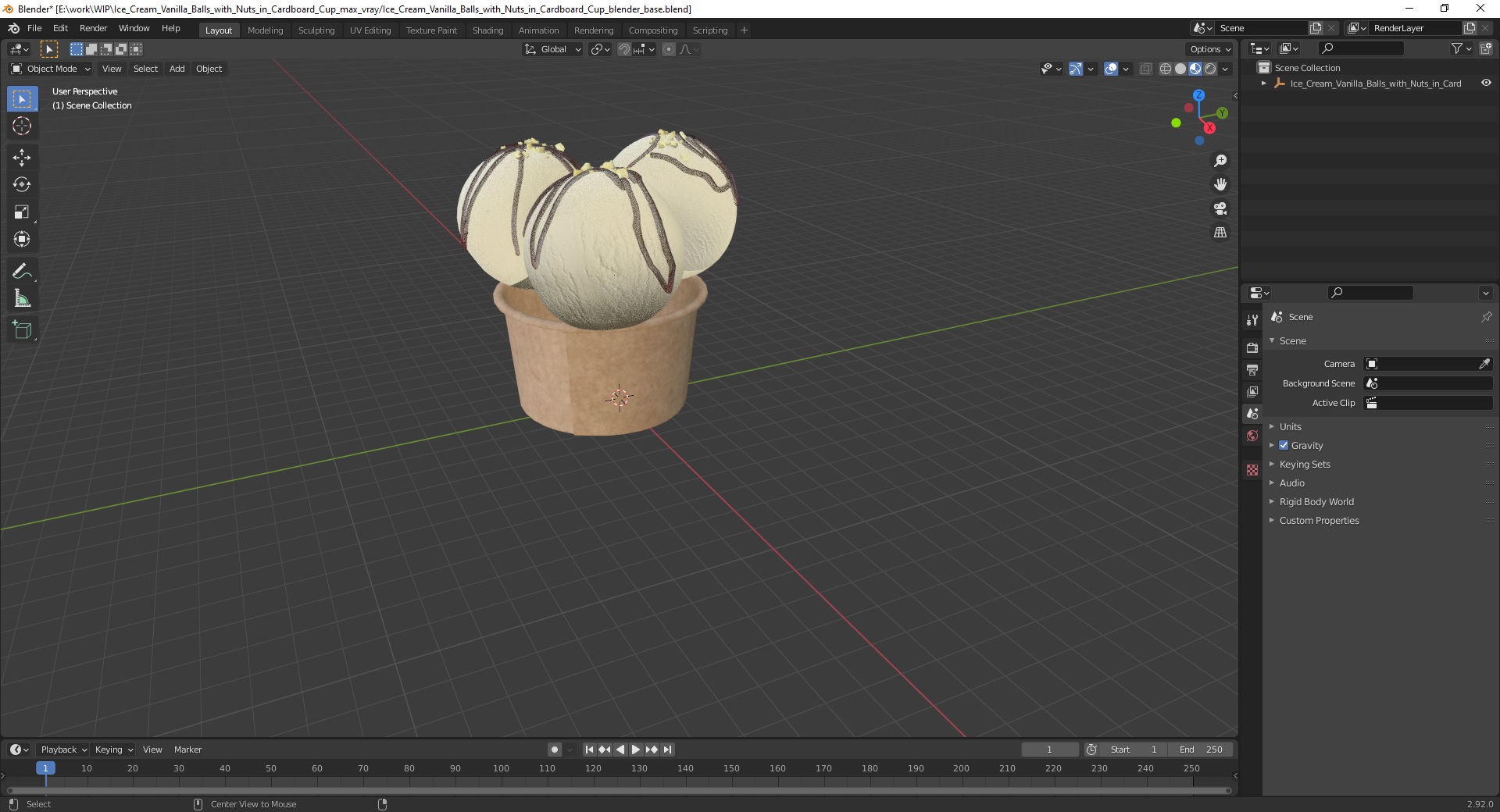 3D model Ice Cream Vanilla Balls with Nuts in Cardboard Cup