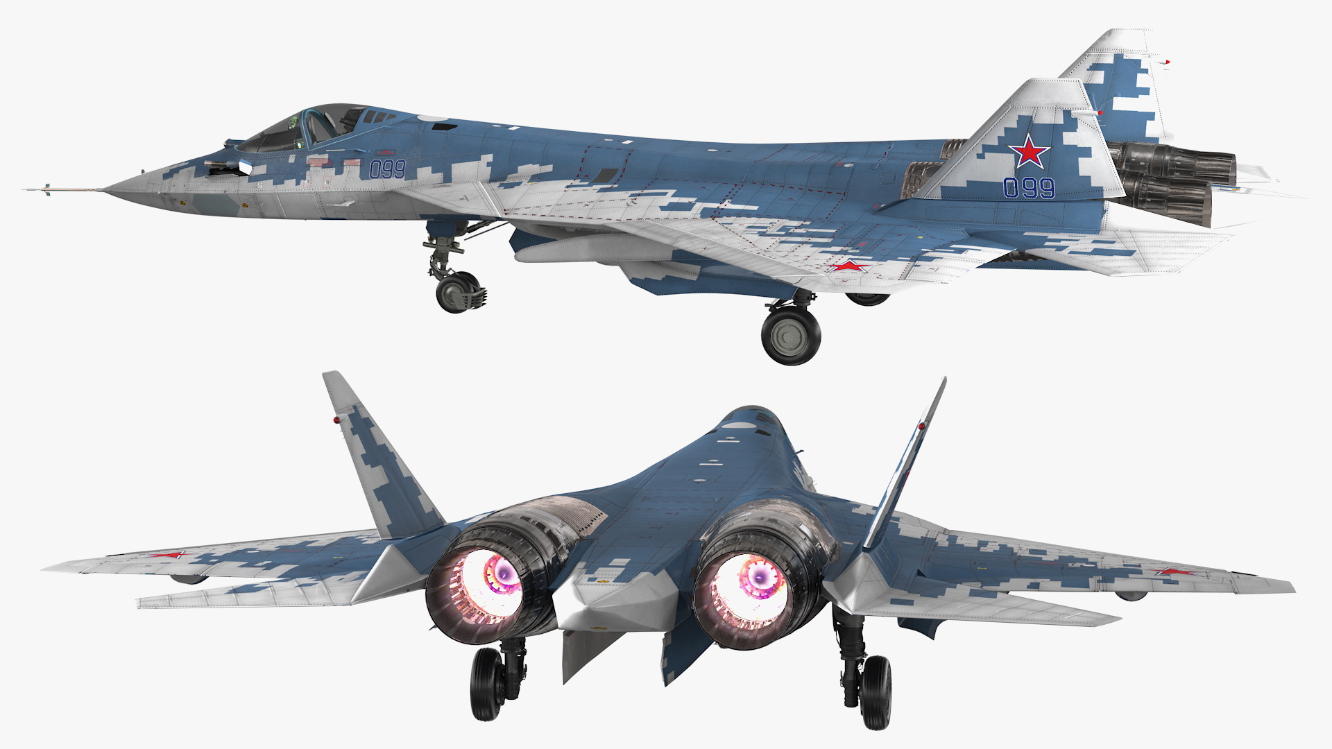 SU 57 Stealth Jet Fighter Pixel Camouflage 3D