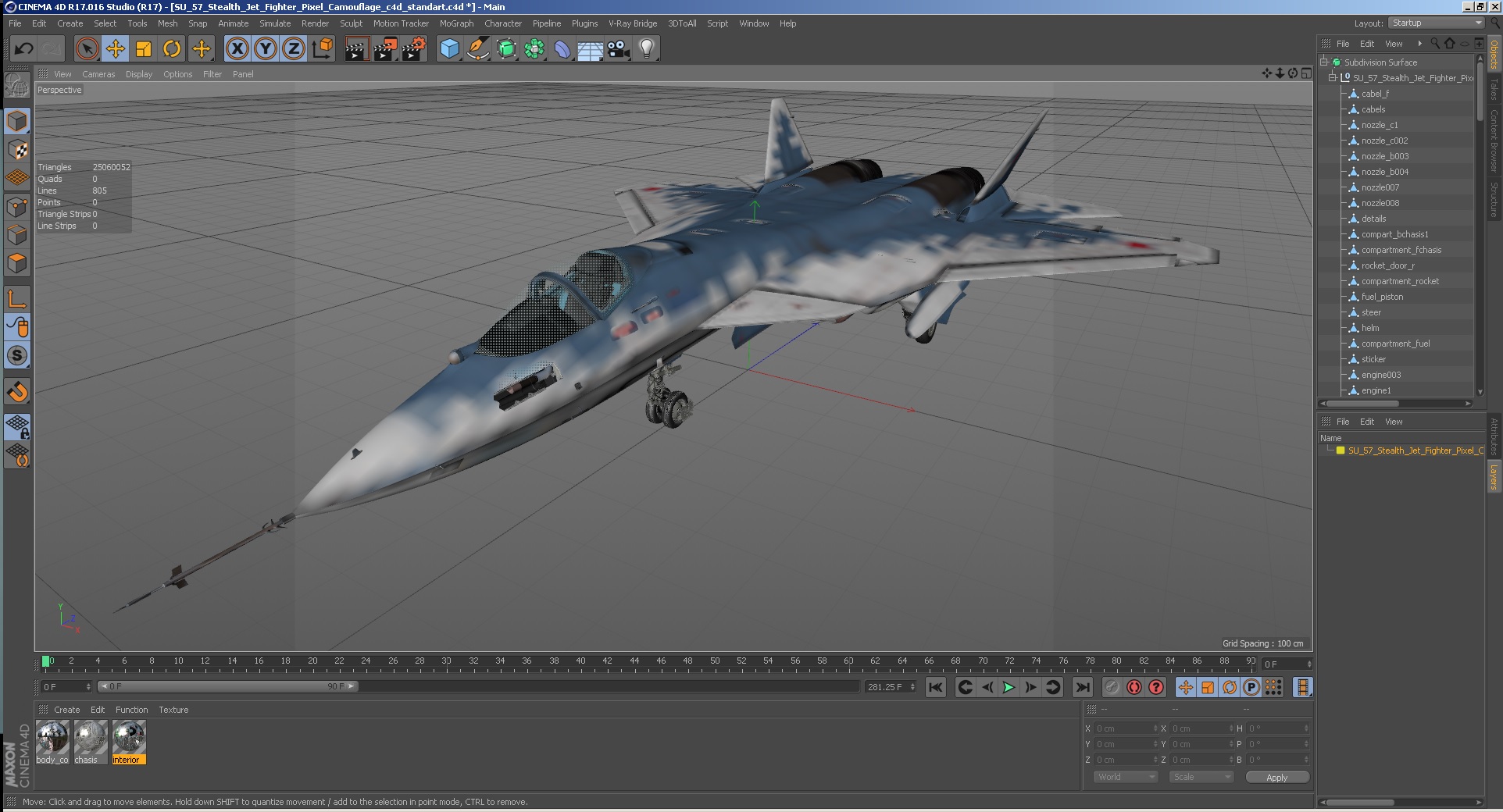 SU 57 Stealth Jet Fighter Pixel Camouflage 3D