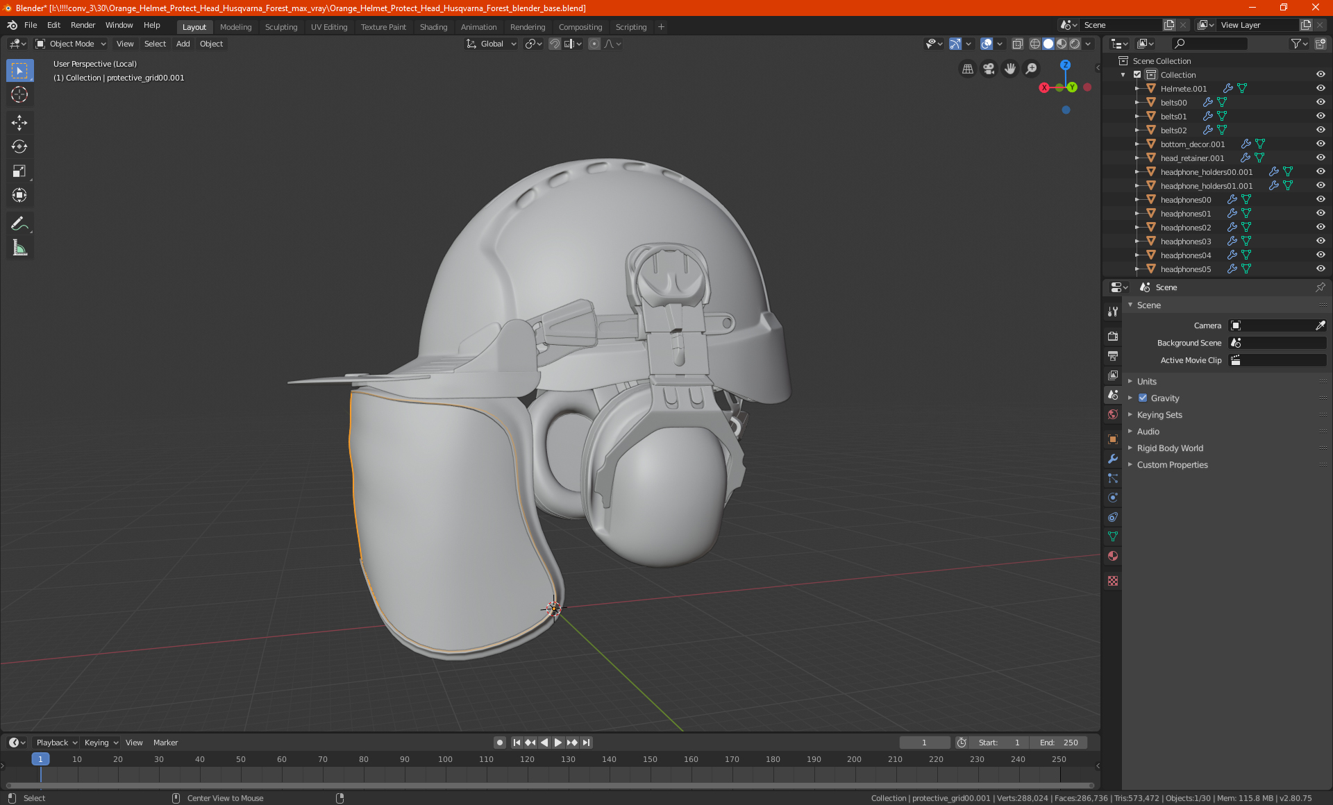 3D Yellow Orange Helmet Protect Head model