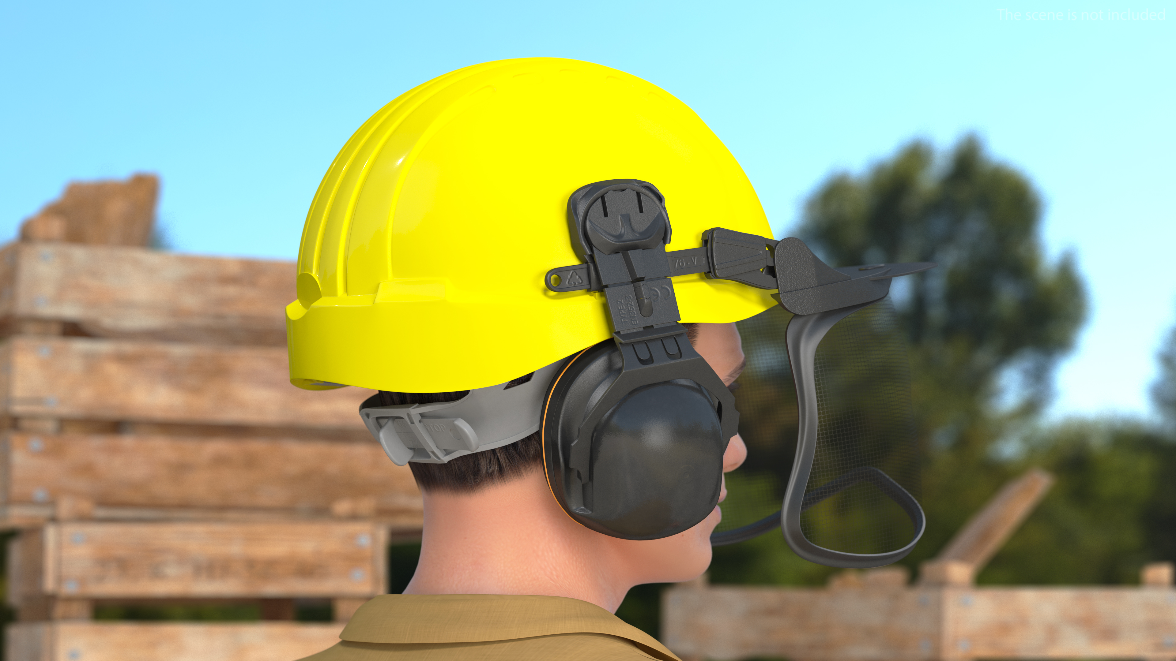 3D Yellow Orange Helmet Protect Head model