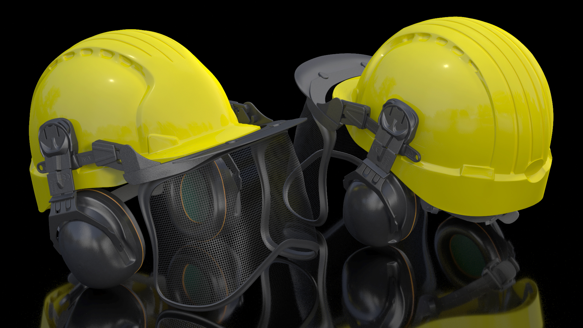 3D Yellow Orange Helmet Protect Head model