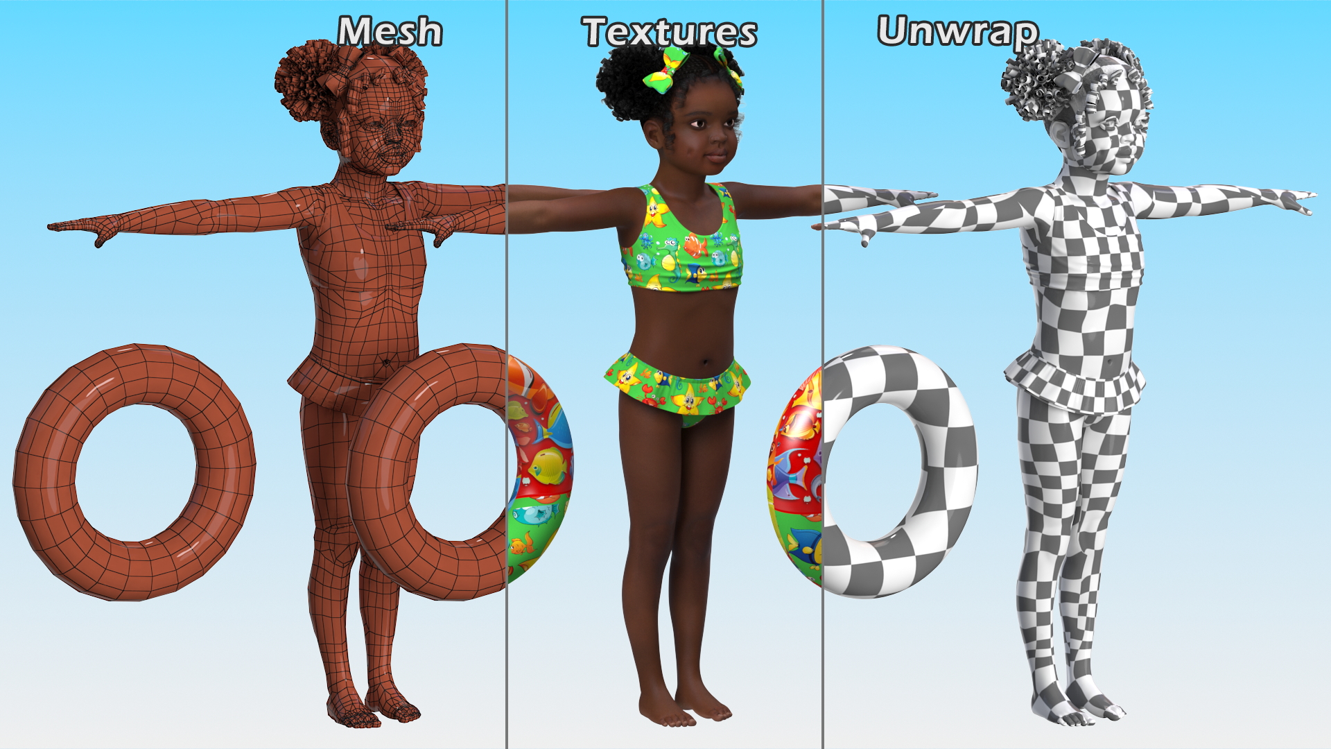 Black Child Girl Beach Style Rigged for Modo 3D model