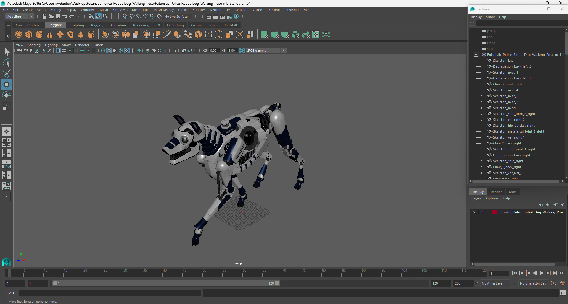 3D model Futuristic Police Robot Dog Walking Pose