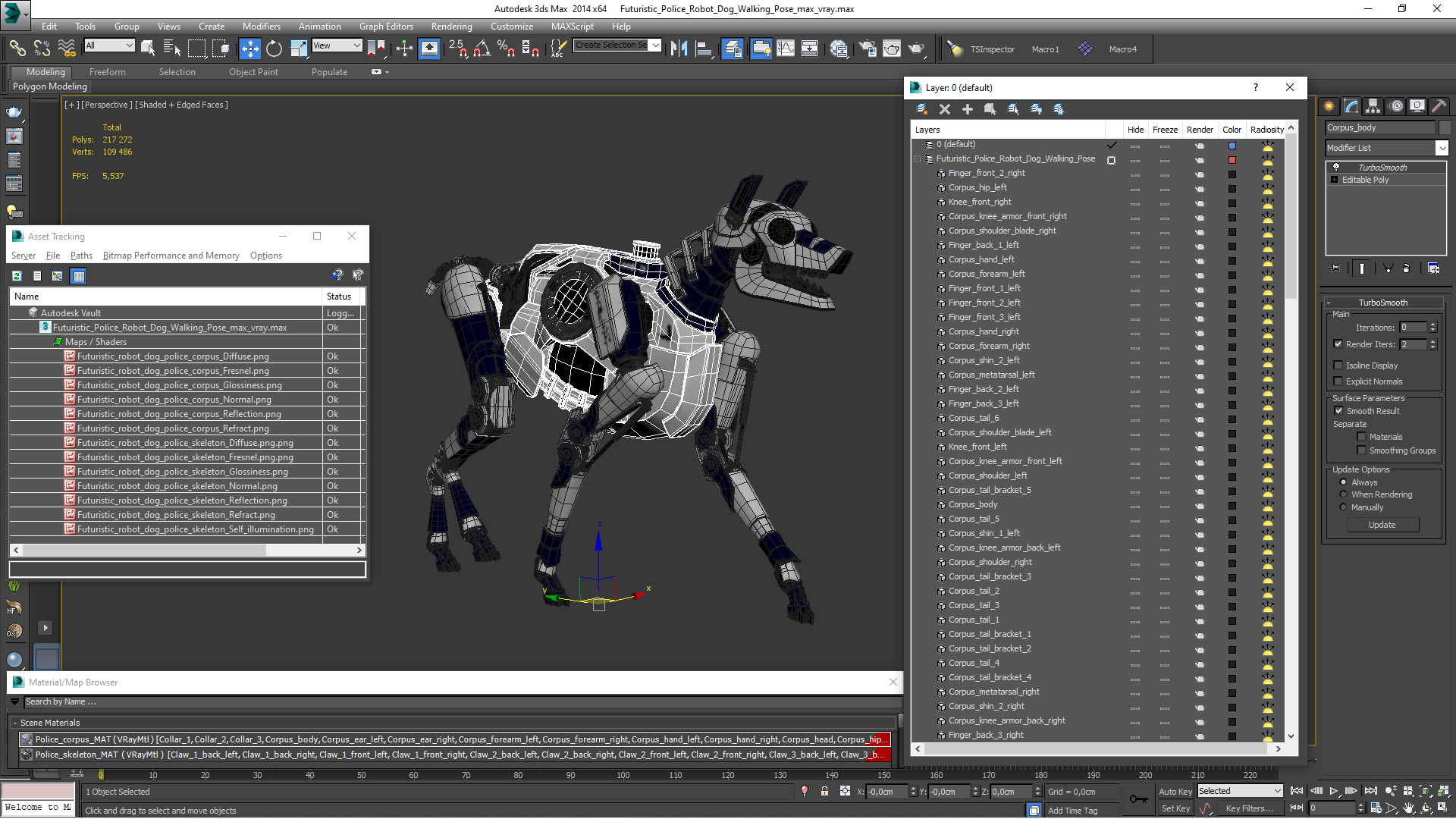 3D model Futuristic Police Robot Dog Walking Pose