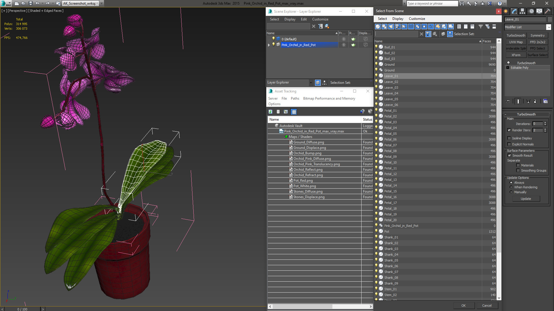 Pink Orchid in Red Pot 3D