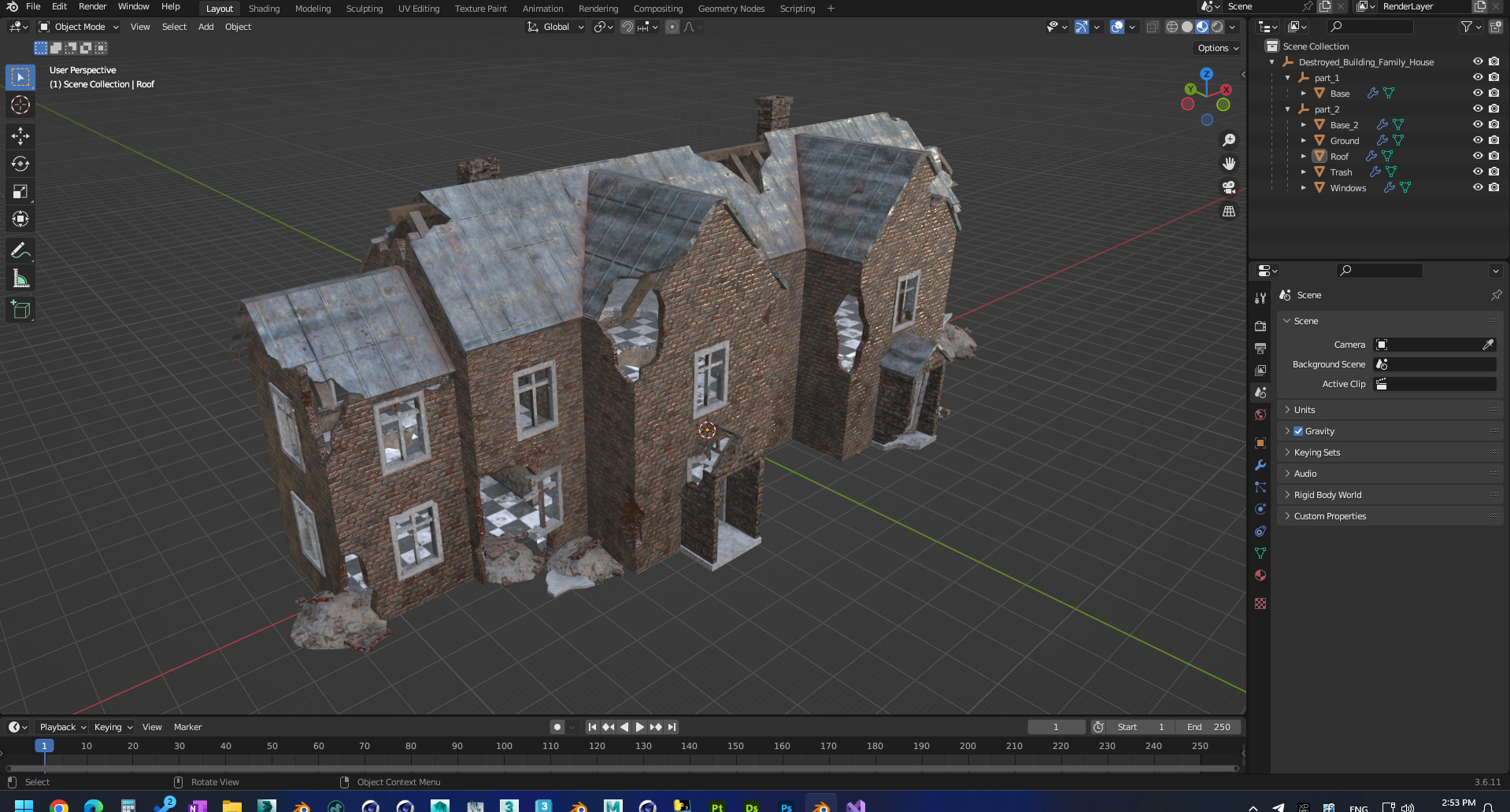3D Destroyed Building Family House