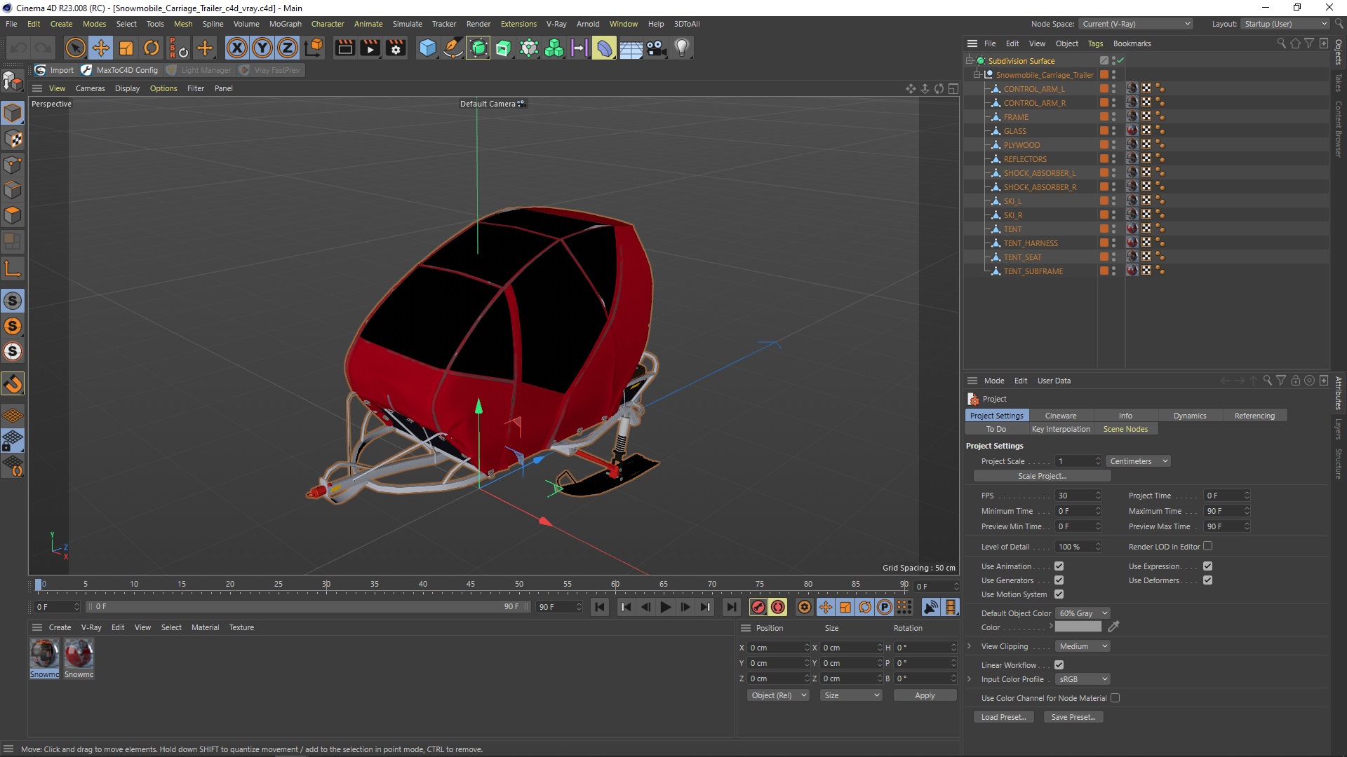 Snowmobile Carriage Trailer 3D