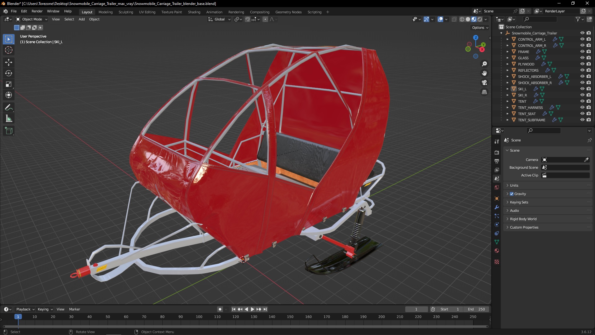 Snowmobile Carriage Trailer 3D