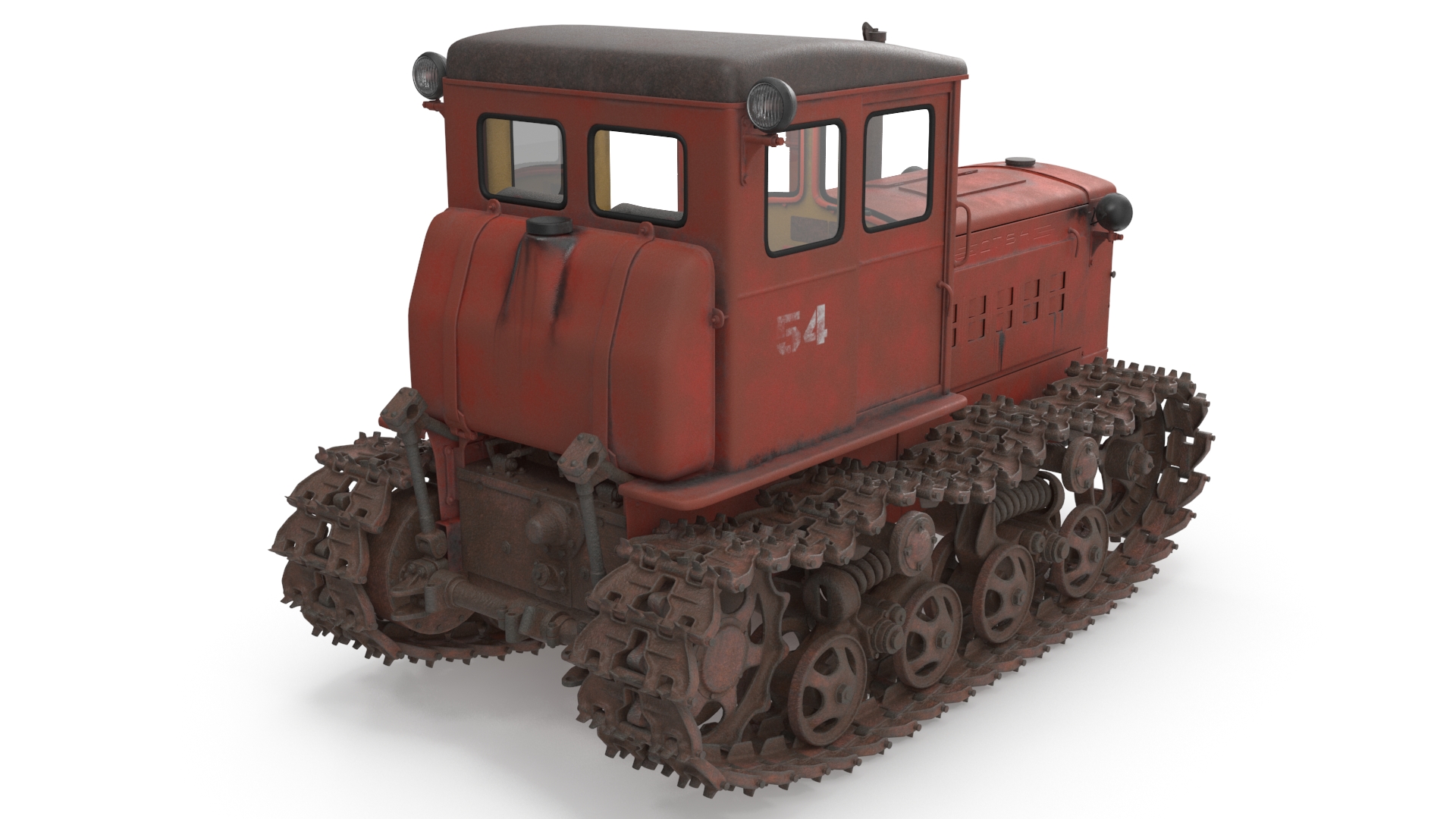 3D Old Soviet Crawler Tractor DT54 Rigged model