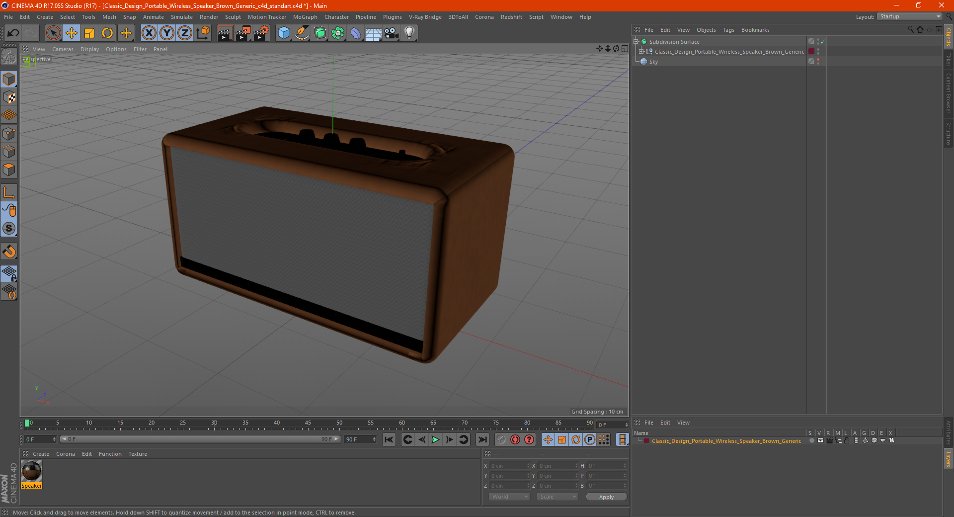 Classic Design Portable Wireless Speaker Brown Generic 3D model