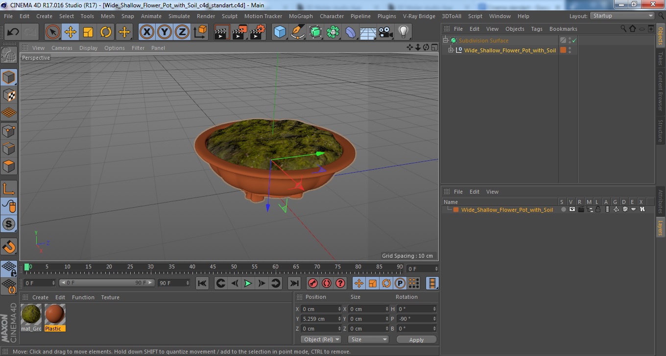 3D Wide Shallow Flower Pot with Soil model