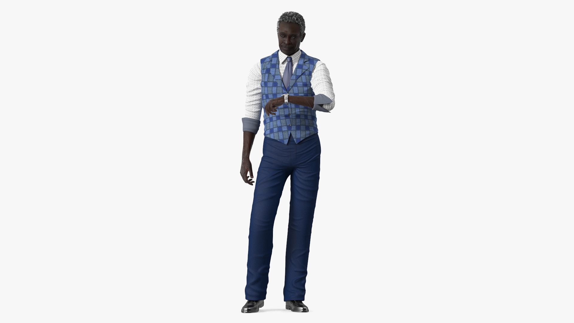 3D Afro American Old Gentleman Everyday Style Standing