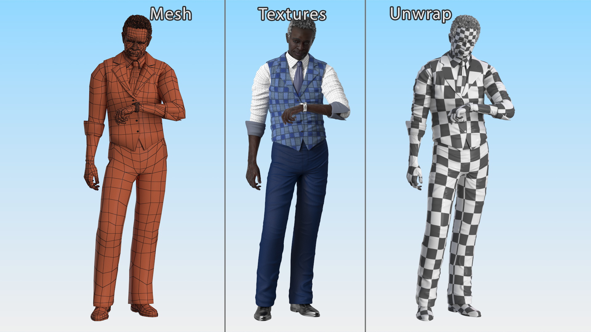 3D Afro American Old Gentleman Everyday Style Standing