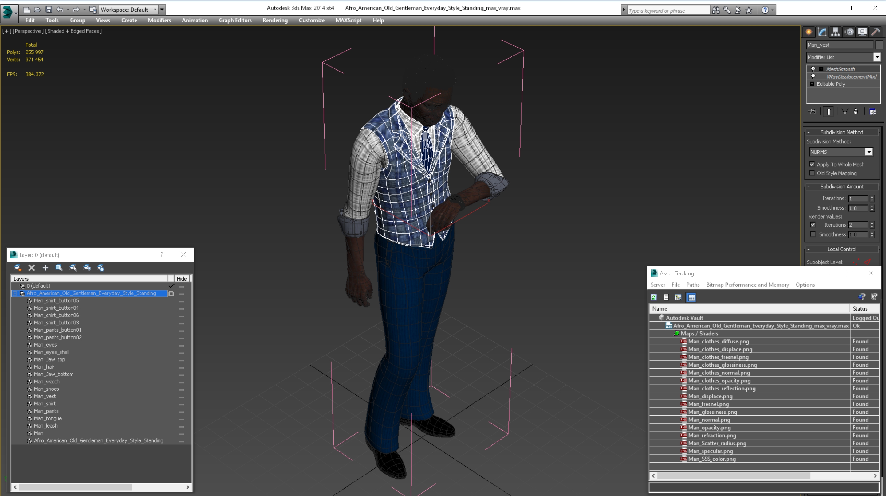 3D Afro American Old Gentleman Everyday Style Standing