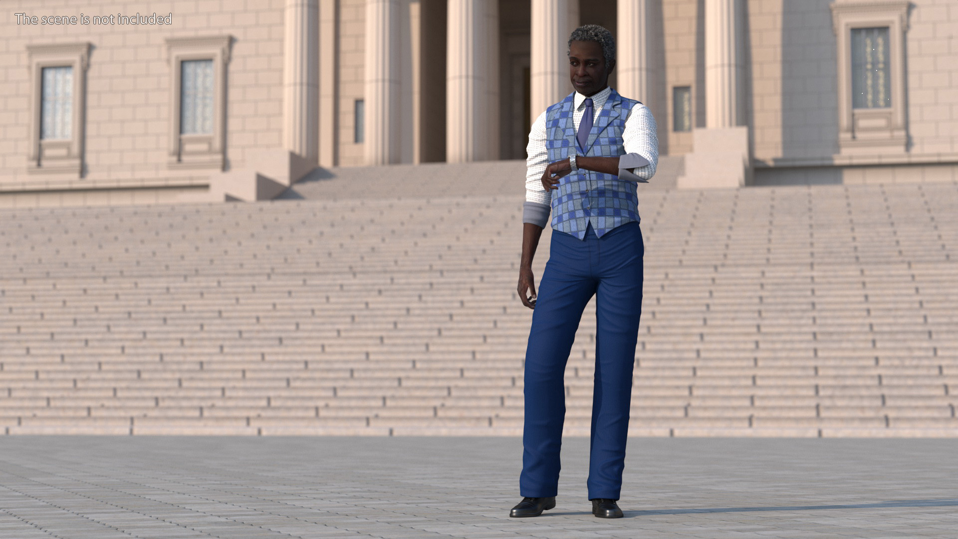 3D Afro American Old Gentleman Everyday Style Standing