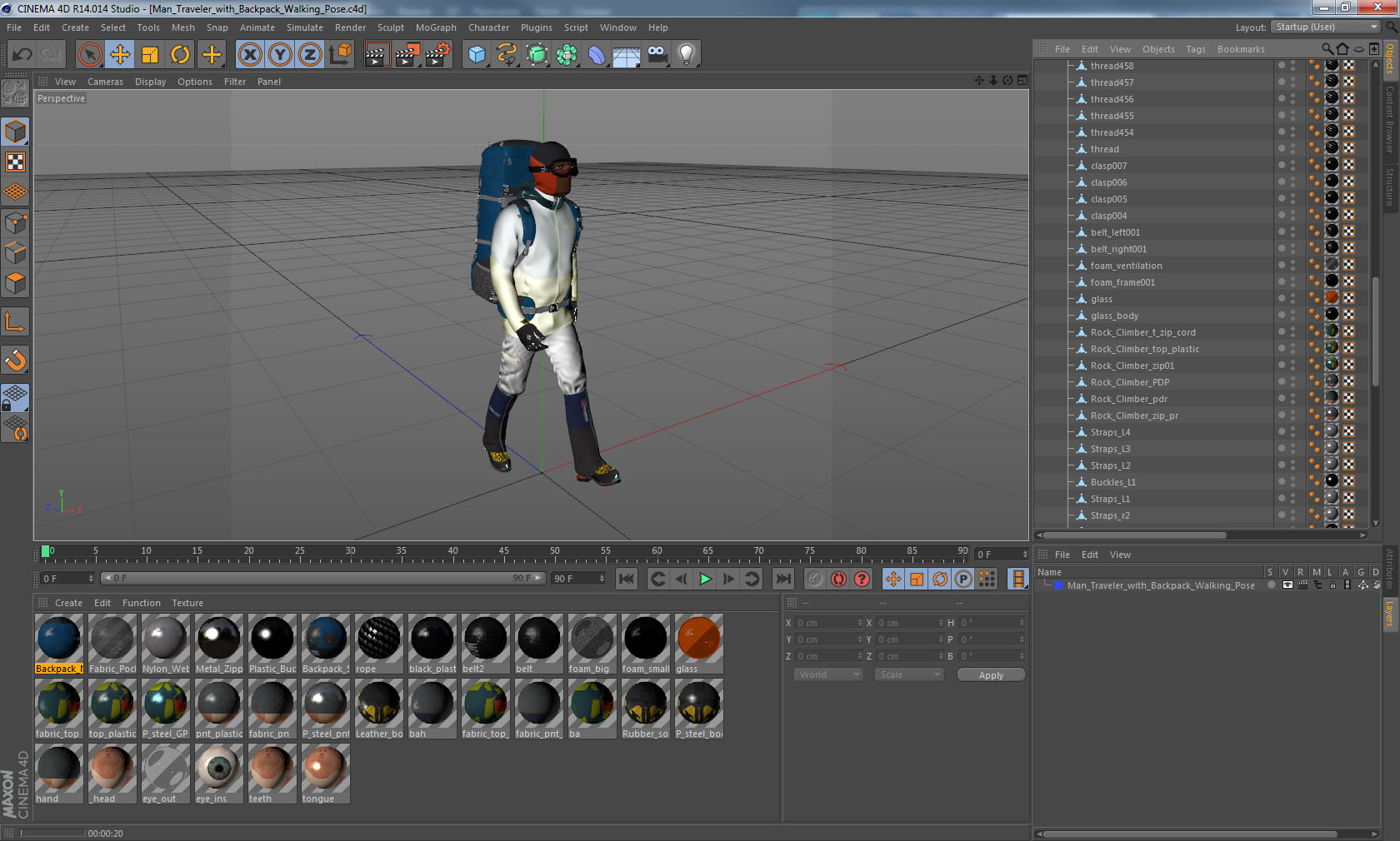 Man Traveler with Backpack Walking Pose 3D model