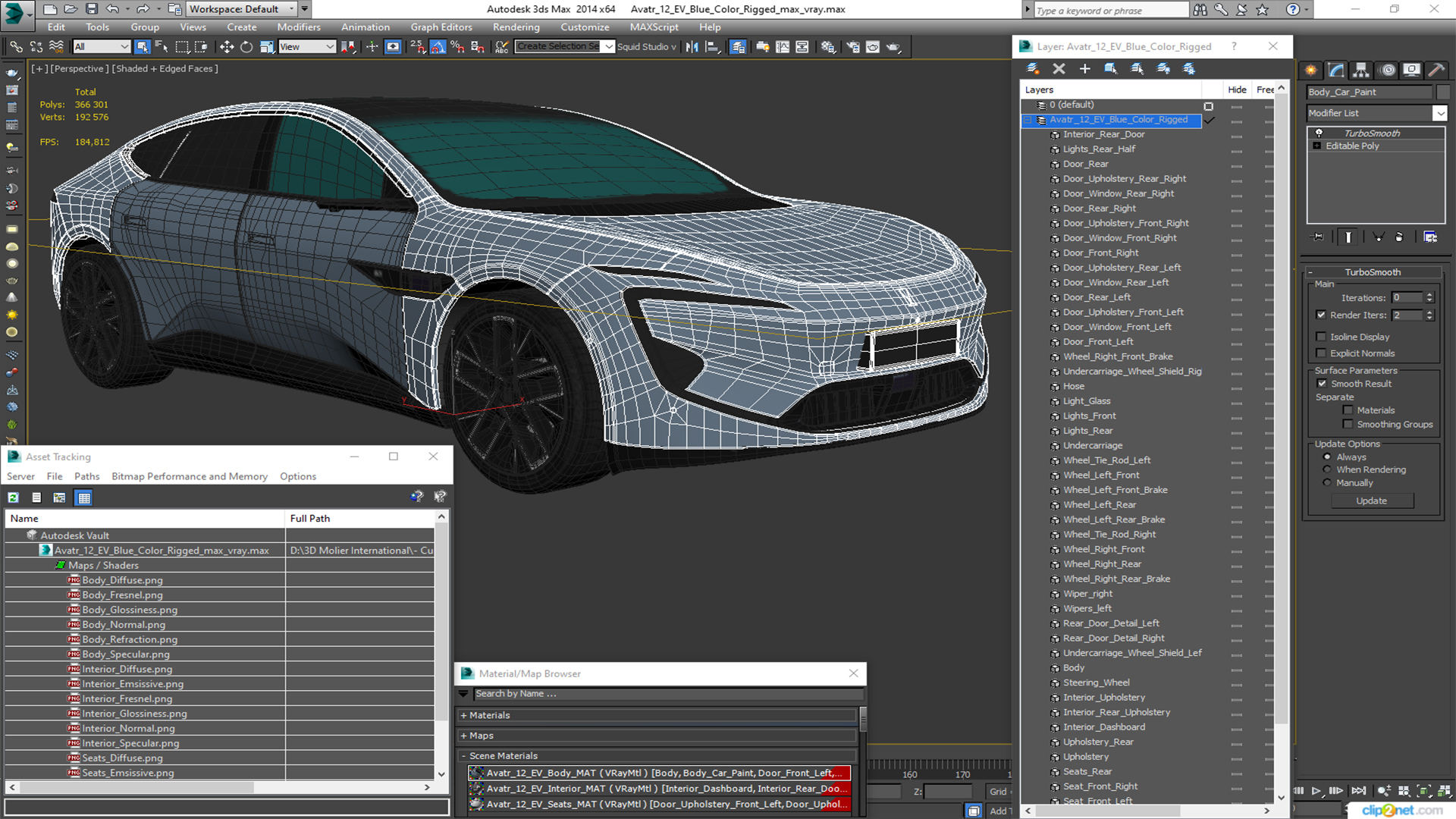 Avatr 12 EV Blue Color Rigged 3D model