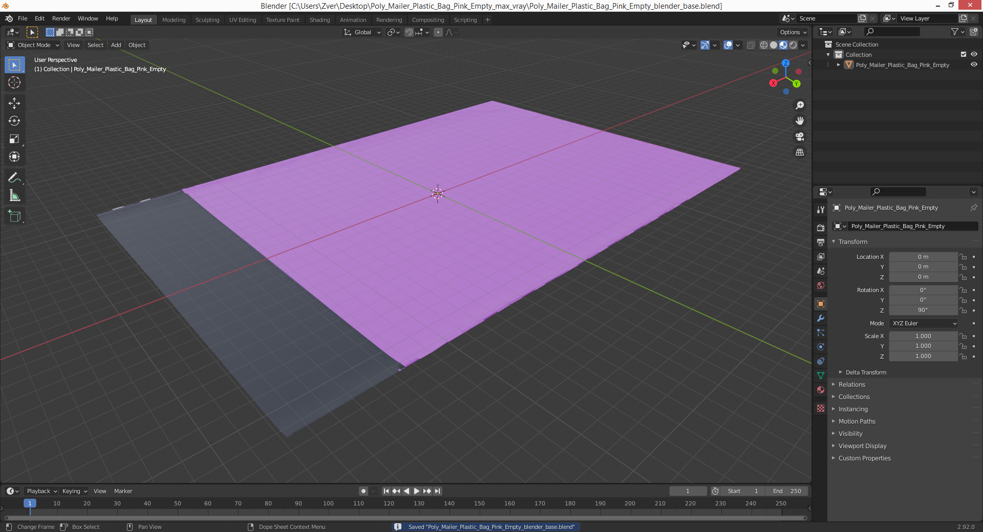 Poly Mailer Plastic Bag Pink Empty 3D model