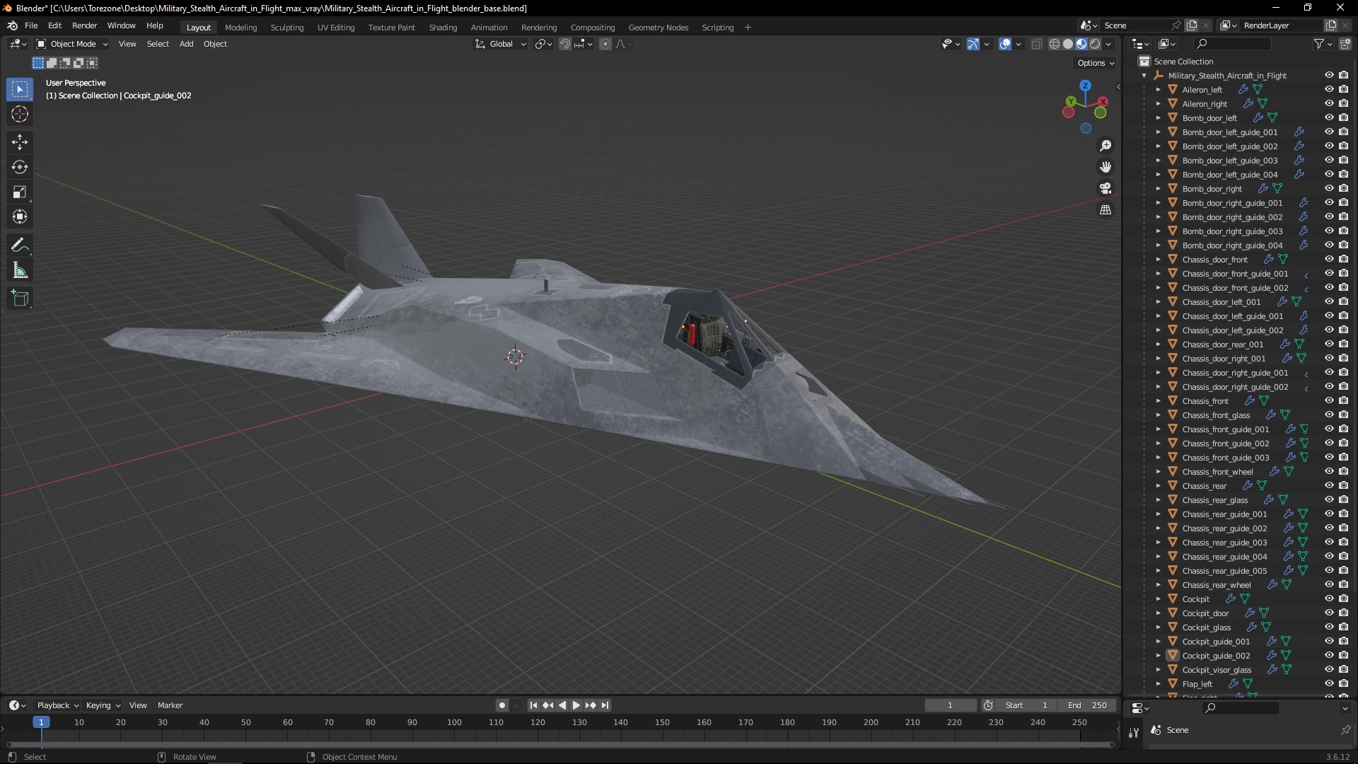 3D model Military Stealth Aircraft in Flight