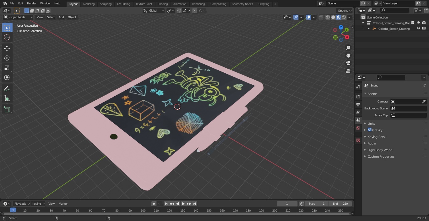 Colorful Screen Drawing Board Pink 3D model