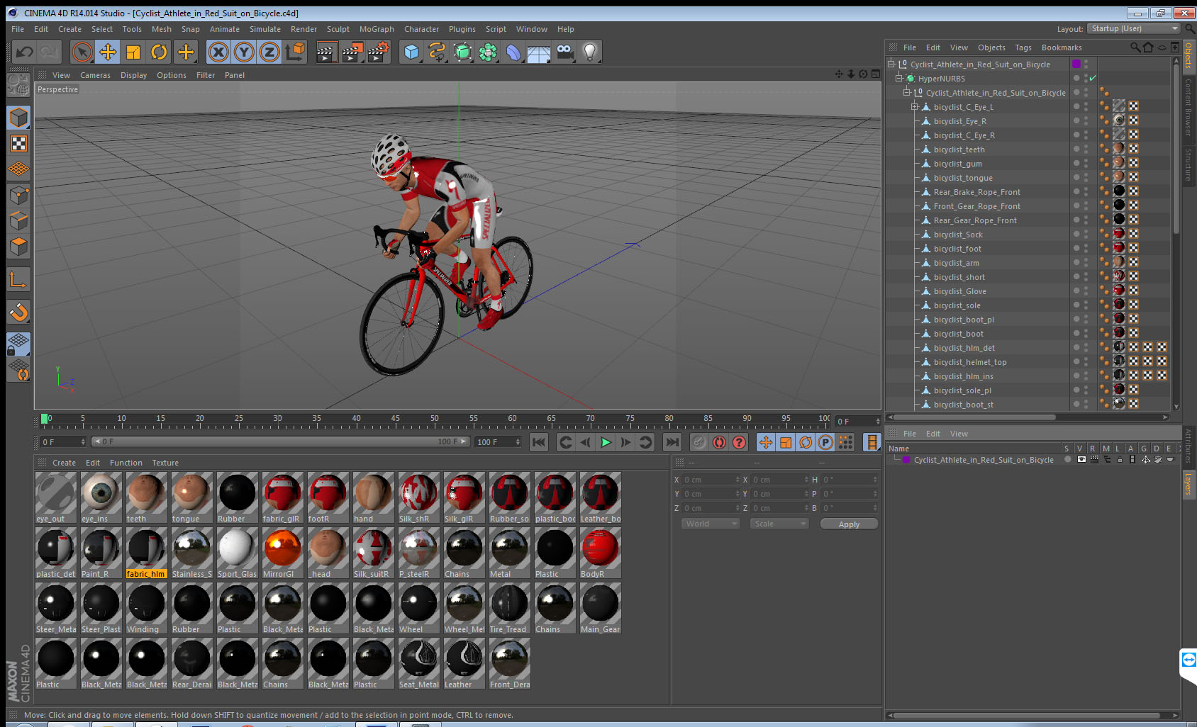 3D Cyclist Athlete in Red Suit on Bicycle model