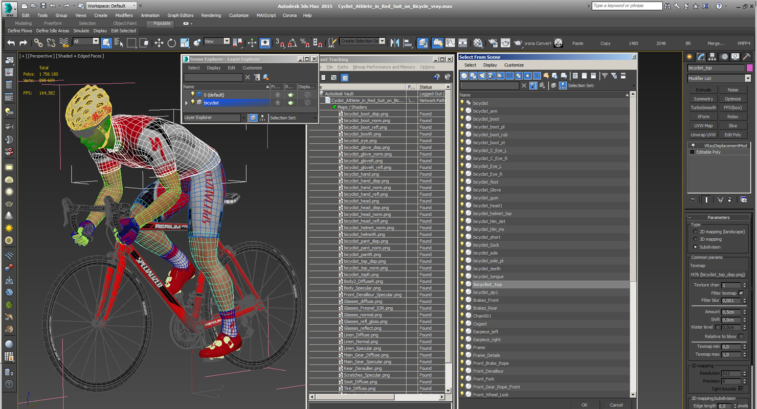 3D Cyclist Athlete in Red Suit on Bicycle model