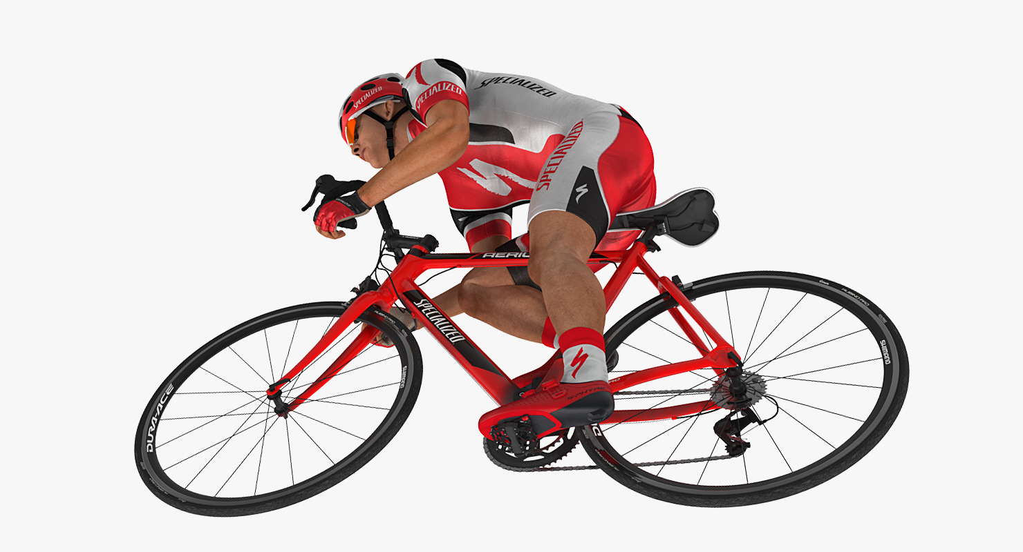 3D Cyclist Athlete in Red Suit on Bicycle model