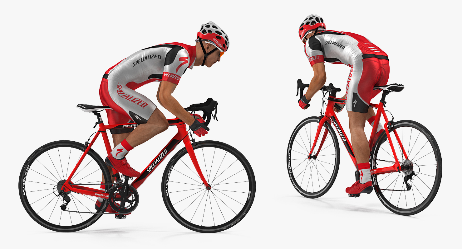 3D Cyclist Athlete in Red Suit on Bicycle model