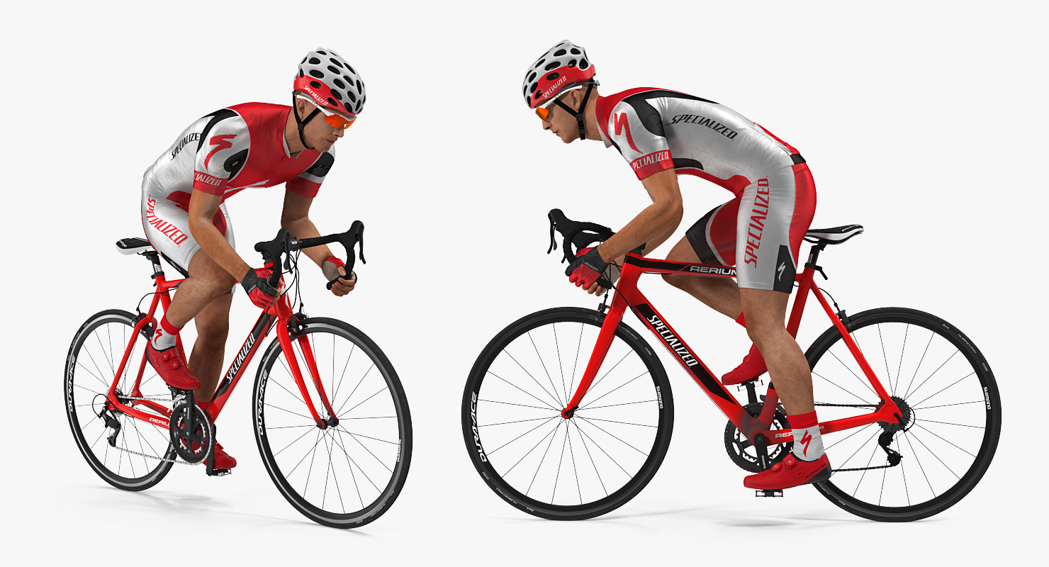 3D Cyclist Athlete in Red Suit on Bicycle model