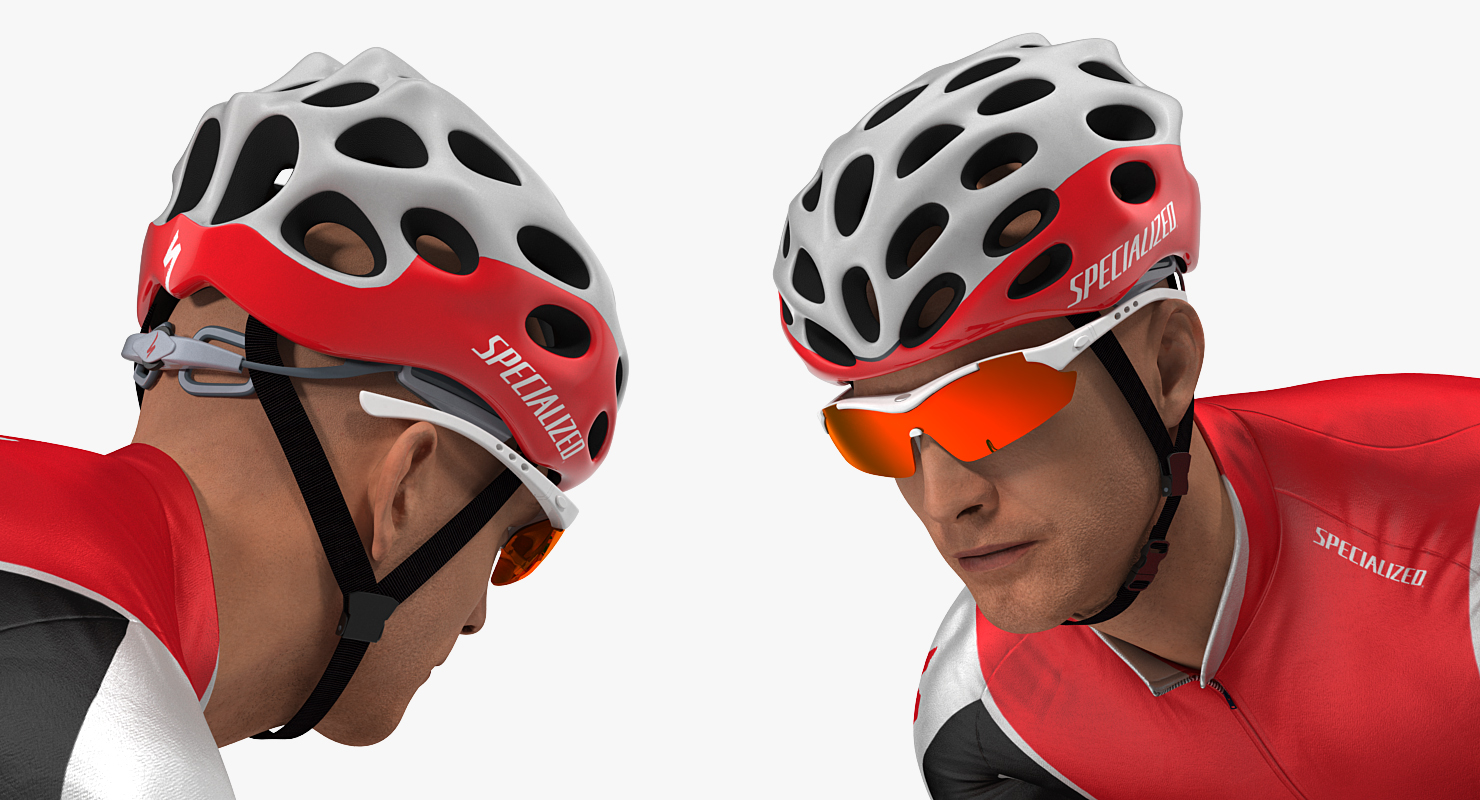 3D Cyclist Athlete in Red Suit on Bicycle model