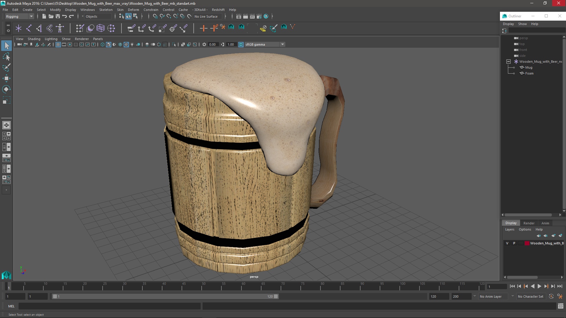 3D model Wooden Mug with Beer