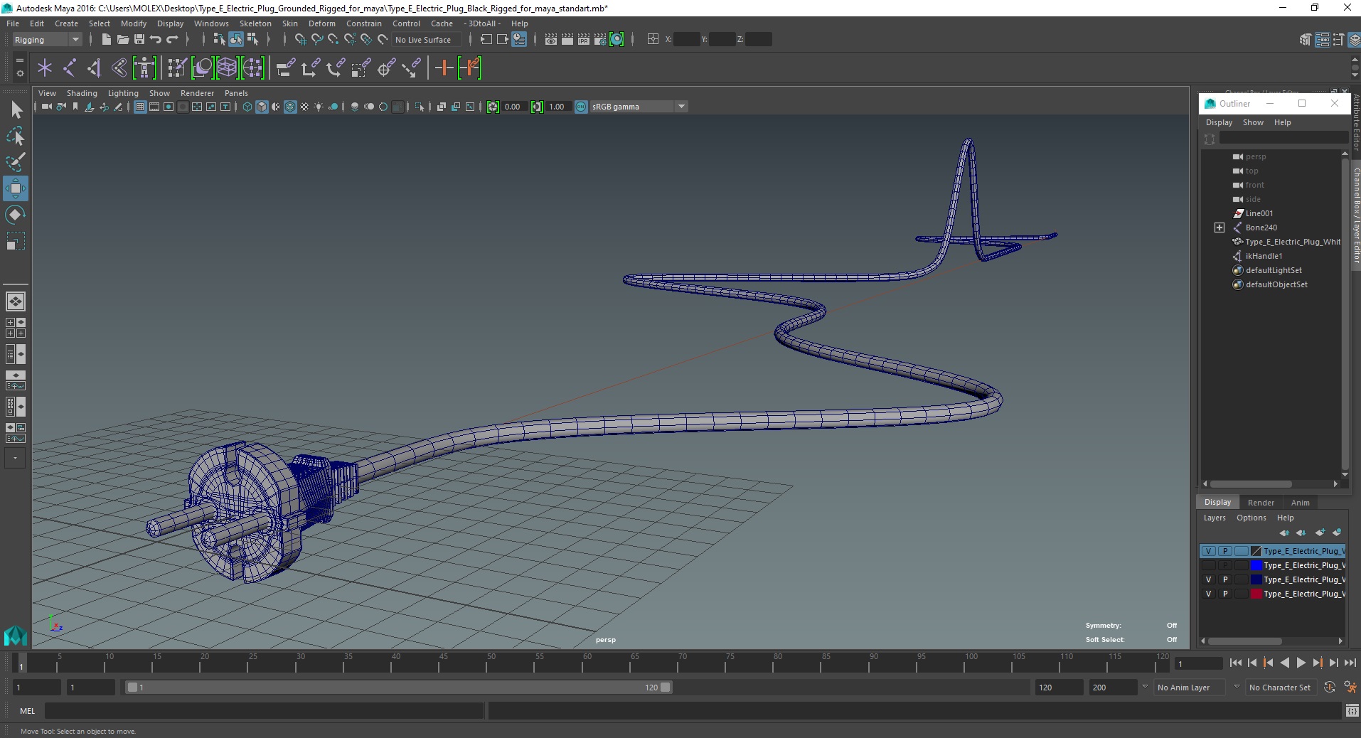 Type E Electric Plug Black Rigged for Maya 3D
