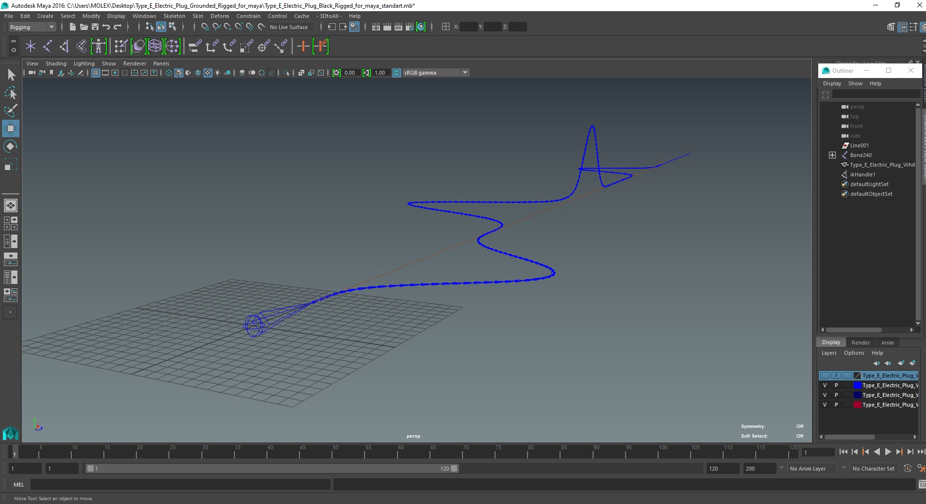 Type E Electric Plug Black Rigged for Maya 3D