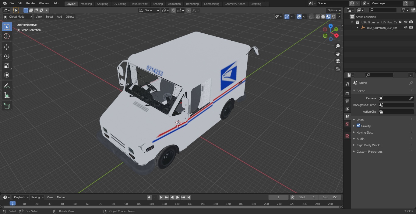 USA Grumman LLV Post Car 3D model