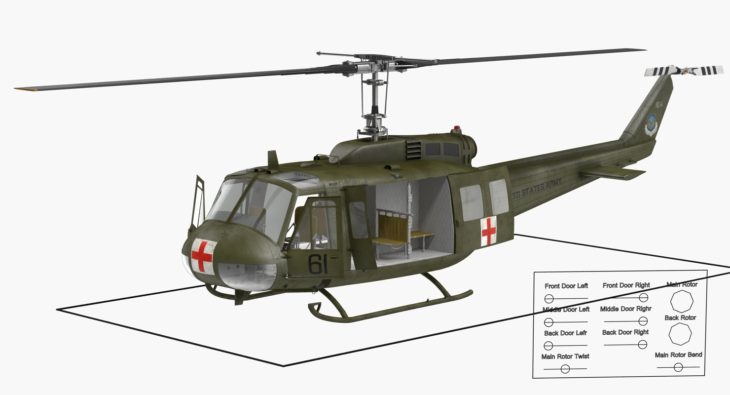 3D Bell UH 1 Iroquois MedEvac Rigged model