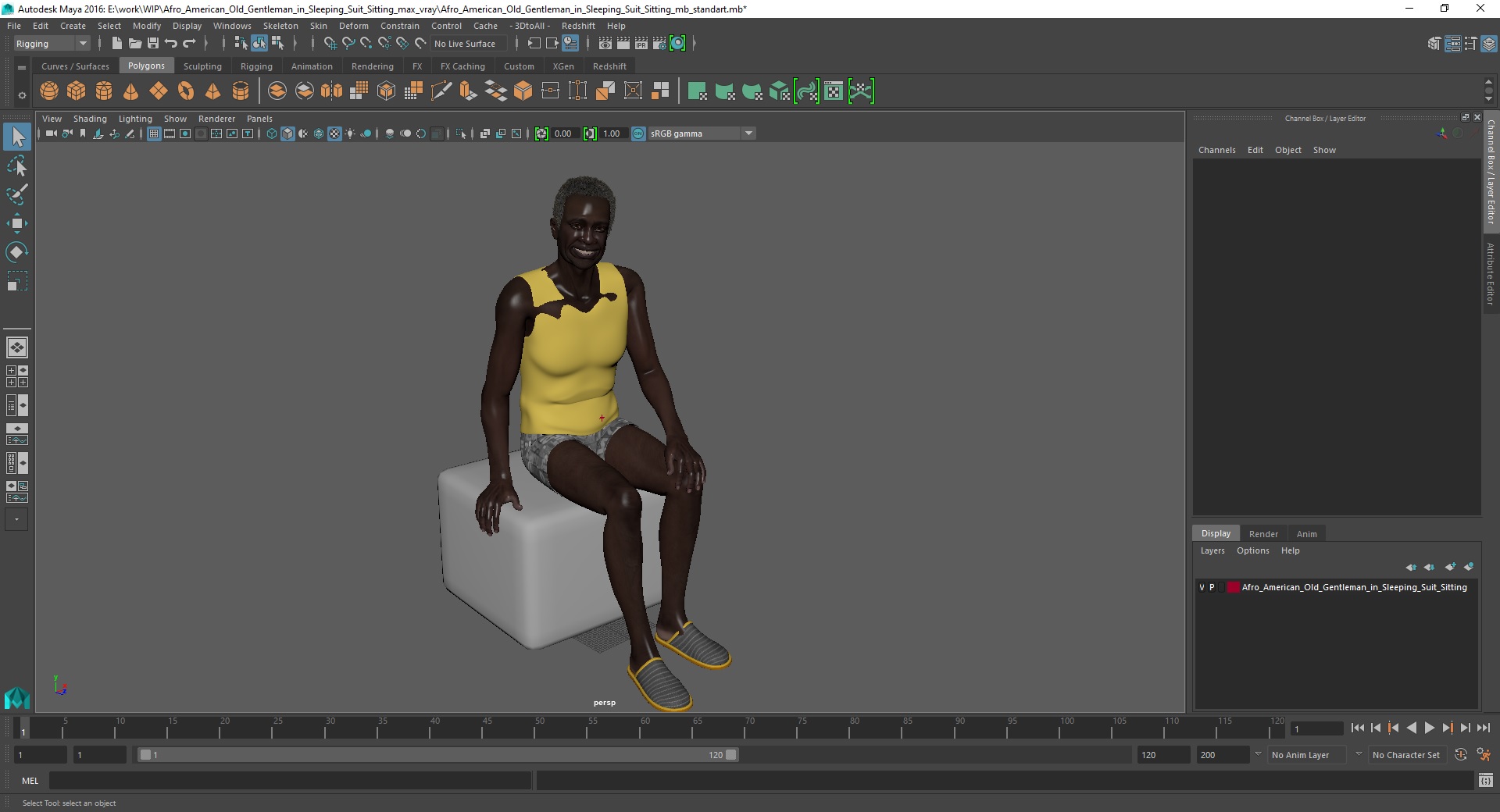 Afro American Old Gentleman in Sleeping Suit Sitting 3D