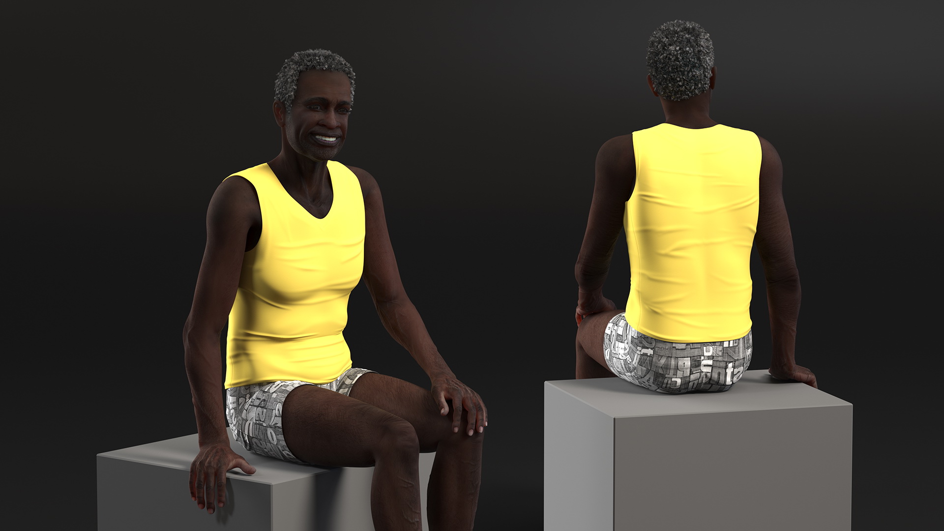 Afro American Old Gentleman in Sleeping Suit Sitting 3D